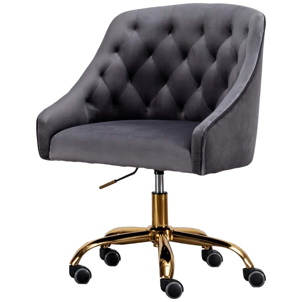 Best Master Furniture Dulce Dark Gray Velvet Swivel Task Chair with Gold Base