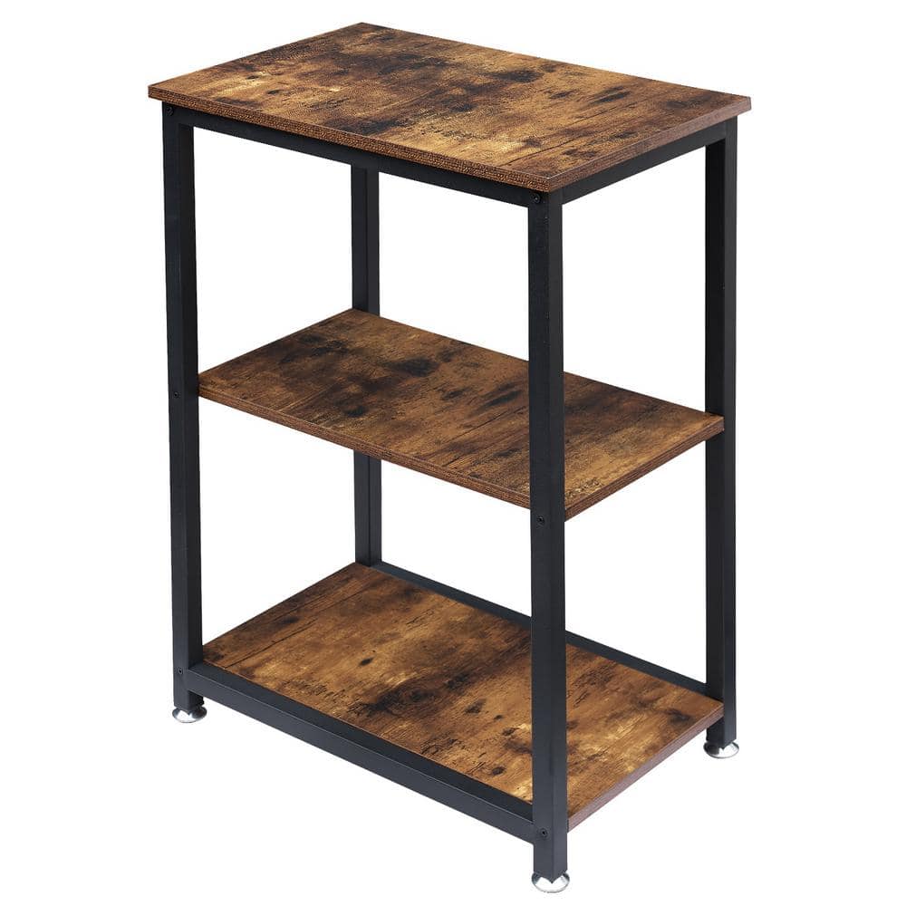 VECELO 3-TierDeep Brown Side Table，Rectangle Stable Open Book Shelves with Metal Frames, End table，13.8"W x 21.6"D x 30"H