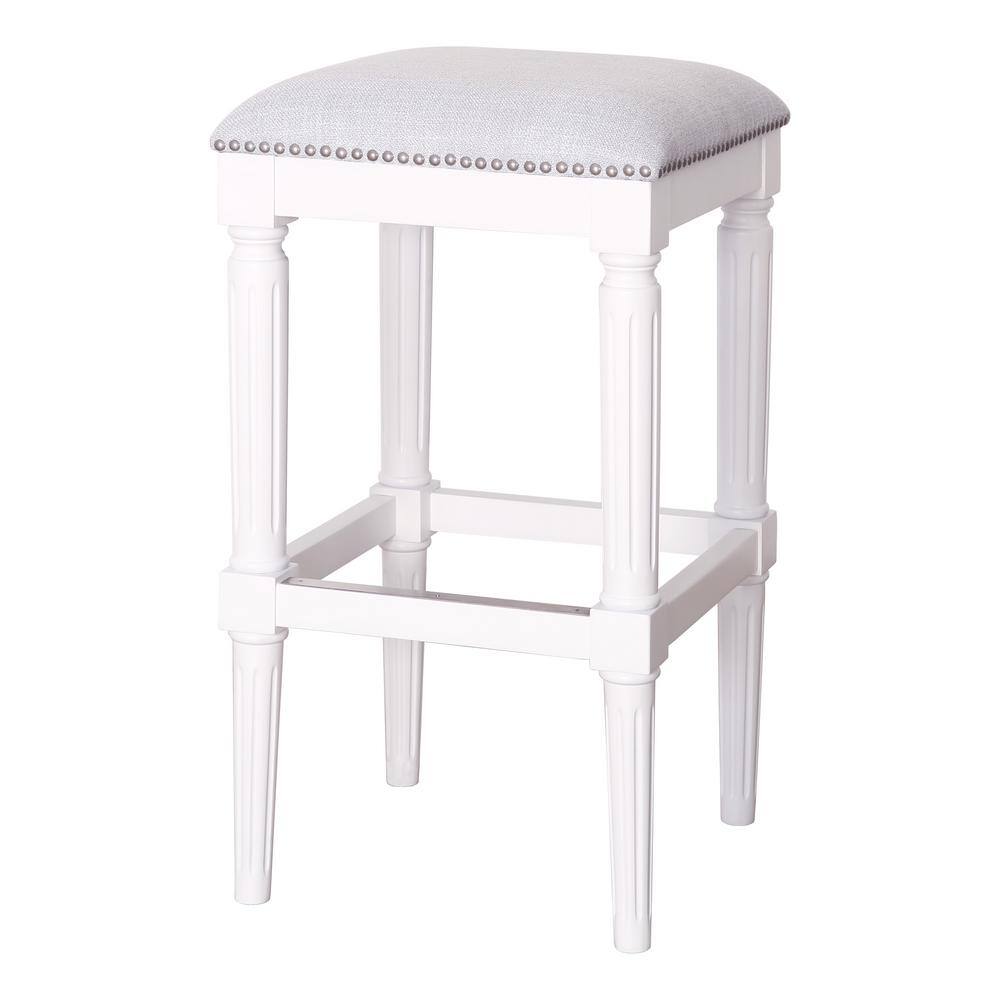 NewRidge Home Goods Manchester 31 in.H Alabaster White Backless Wood Square Bar Stool with Upholstered Seat