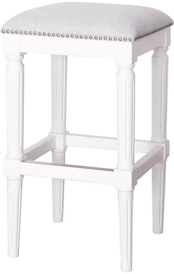 NewRidge Home Goods Manchester 31 in. H Alabaster White Backless Wood Square Bar Stool with Upholstered Seat