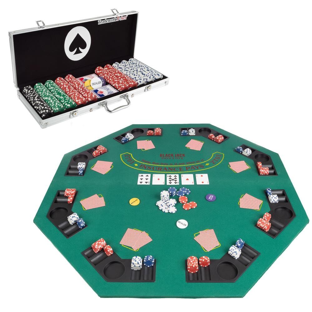 Trademark Poker 48 in. Poker Table Top and 500 Chips Set-Foldable Topper with Space for 8-Players and Poker Chip Set with Case and Cards