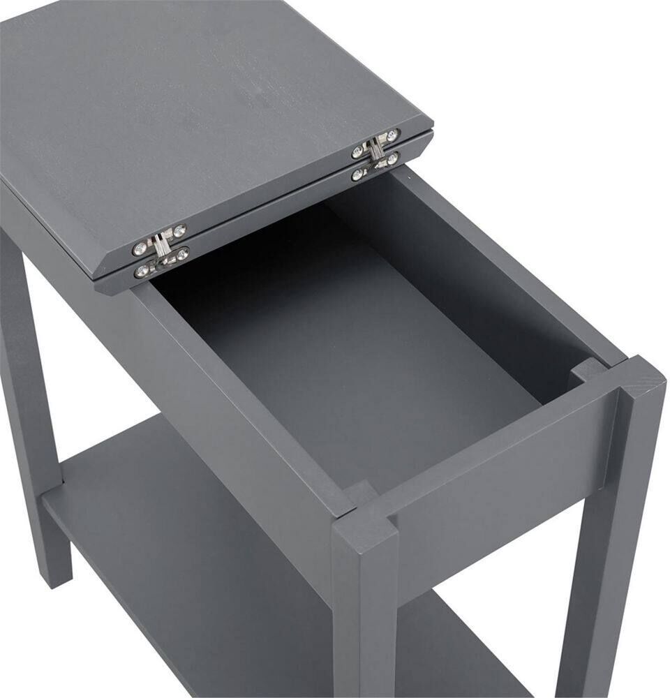 HOMESTOCK Gray Narrow End Table with Storage, Flip Top Narrow Side Tables for Small Spaces, Slim End Table with Storage Shelf