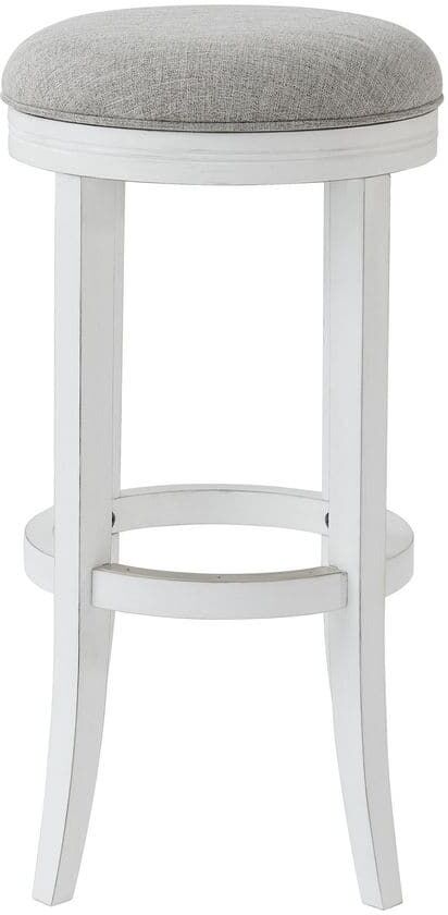 NewRidge Home Goods Avery 31 in. White Backless Wood Swivel Bar Stool with Upholstered Gray Seat, 1-Stool