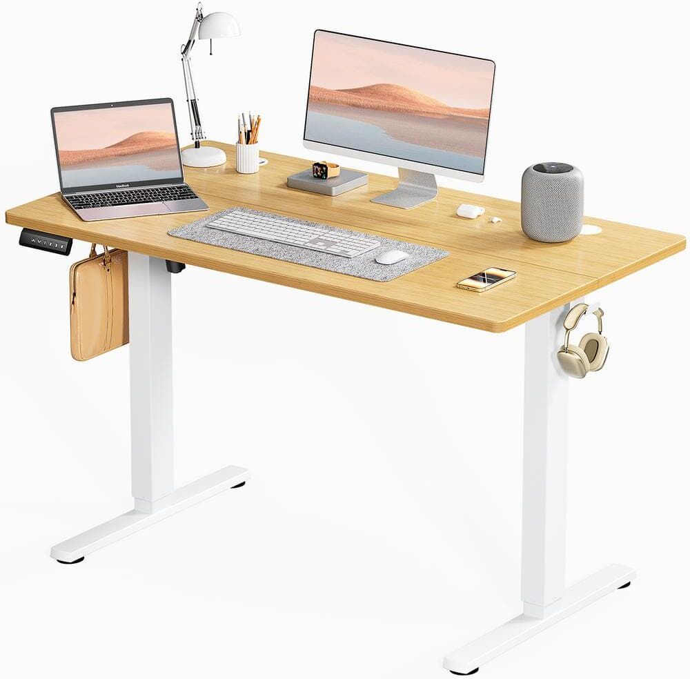 FIRNEWST 48 in. Rectangular Oak Electric Standing Computer Desk Height Adjustable Sit or Stand Up