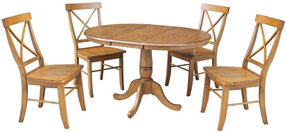 International Concepts Laurel 5-Piece 36 in. Distressed Pecan Extendable Solid Wood Dining Set with Alexa Chairs