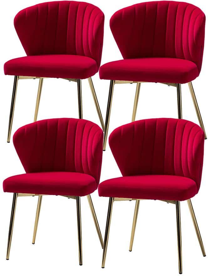 JAYDEN CREATION Olinto Modern Red Velvet Channel Tufted Side Chair with Metal Legs (Set of 4)