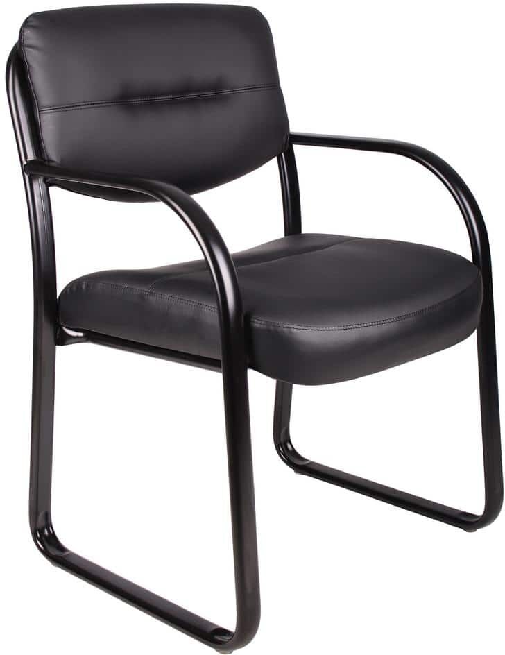 Boss Black Leather Guest Chair with Arms, Black Steel Frame