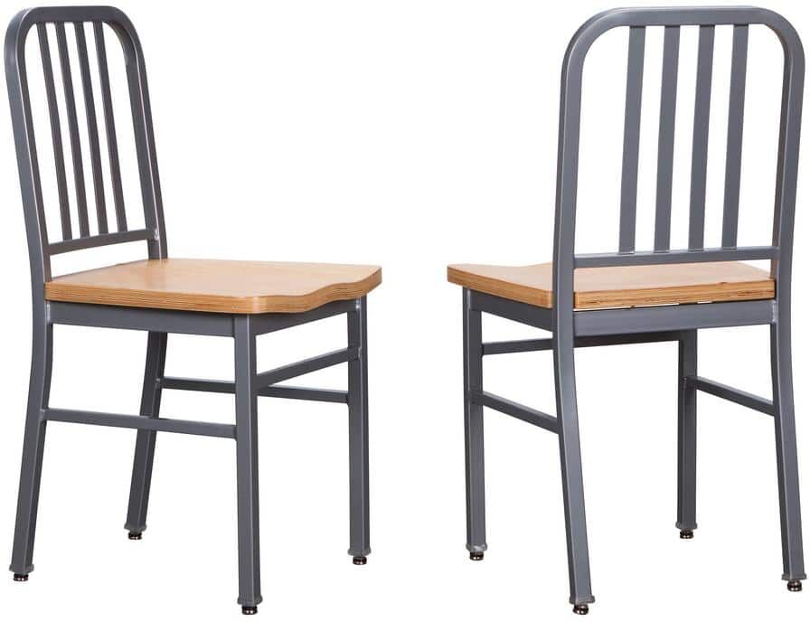 Linon Home Decor Corbin Silver Metal Dining Chair with Wood Seat (Set of 2)