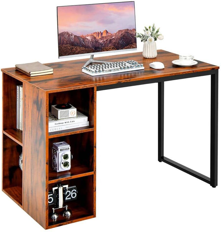 Gymax 45 in. Rustic Brown Home Office Computer Desk Laptop Table Writing Workstation with 5 Cubbies