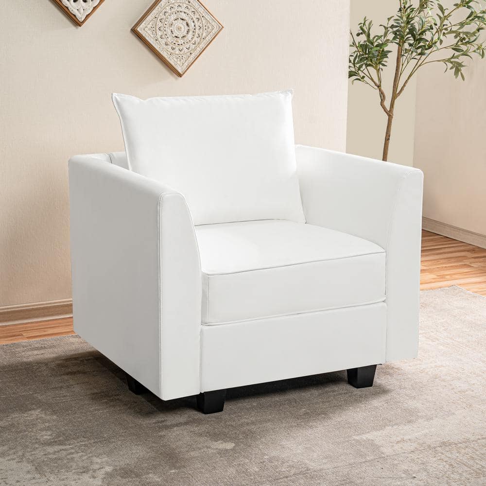 MAYKOOSH Contemporary 1-Piece Air Leather Stylish Accent Chair with Storage for Living Room in Bright White