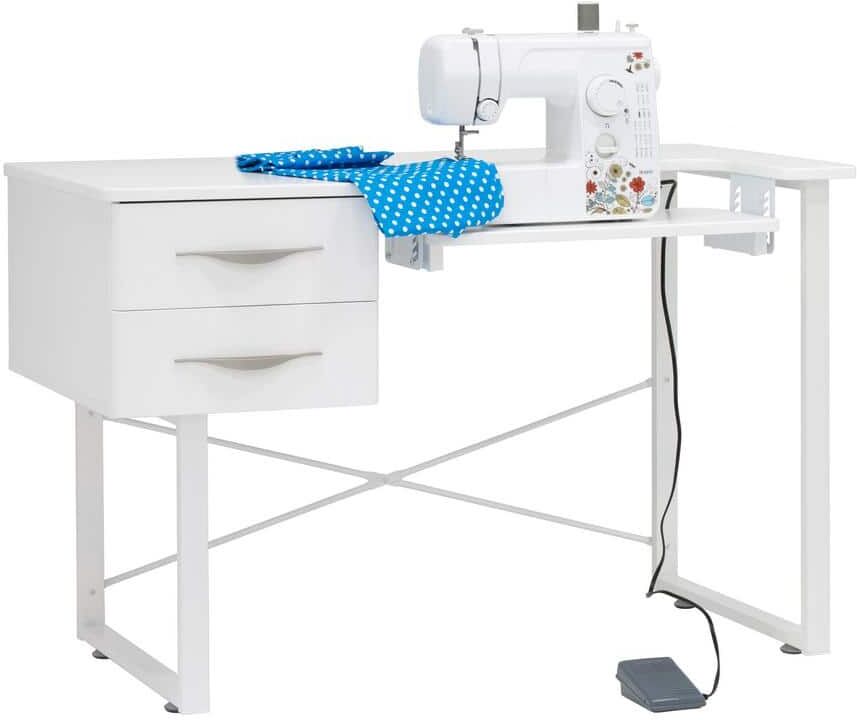 Sew Ready MDF Pro Line 47.25 in. W Sewing Table, Craft and Office Desk with Sewing Machine Drop-Down Platform in White