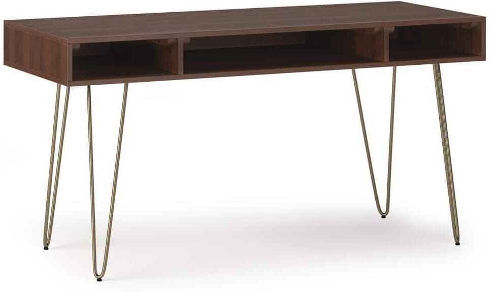 Simpli Home Hunter 60 in. W Rectangle Umber Brown and Gold Solid Mango Wood Computer Office Desk