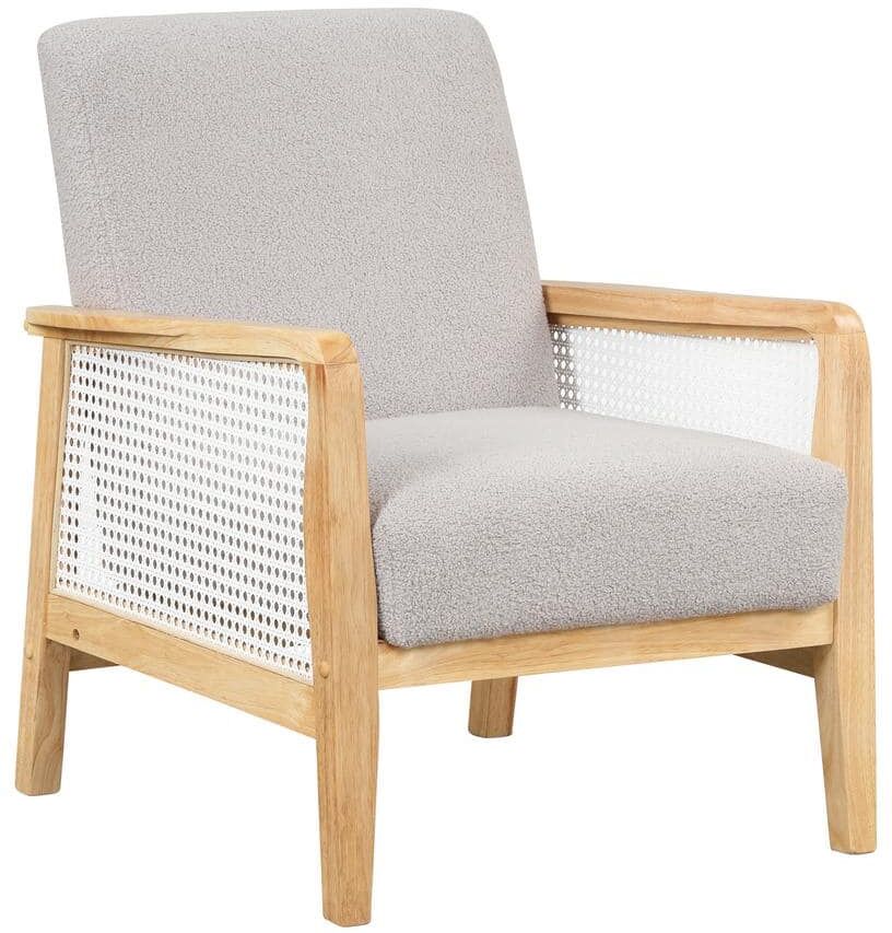 Aoibox 25.90 in. W Gray Short Plush Velvet Upholstered Armchair Accent Chair with Rattan Mesh and Wooden Frame