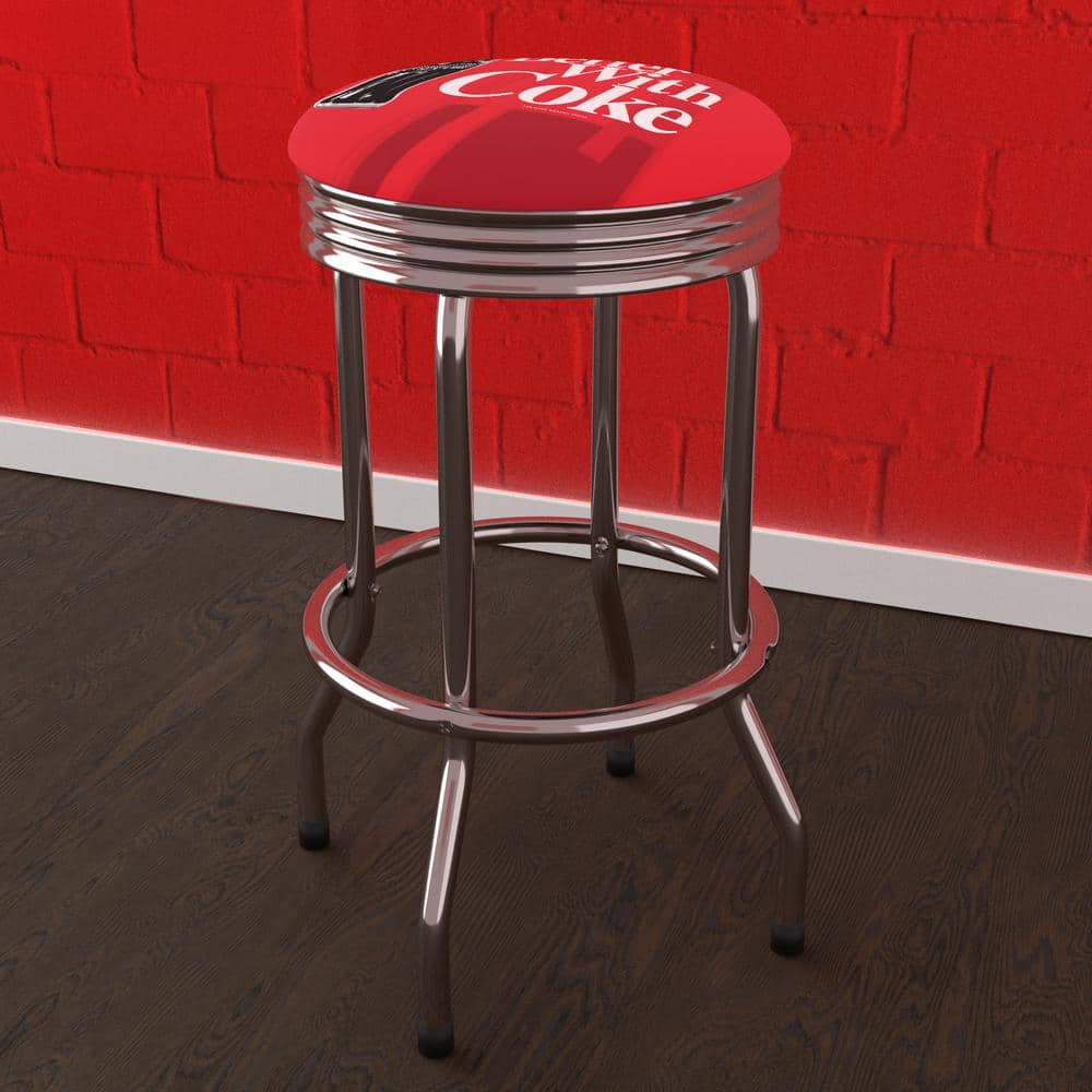 Coca-Cola Things Go Better with Coke Bottle Art 29 in. Red Backless Metal Bar Stool with Vinyl Seat