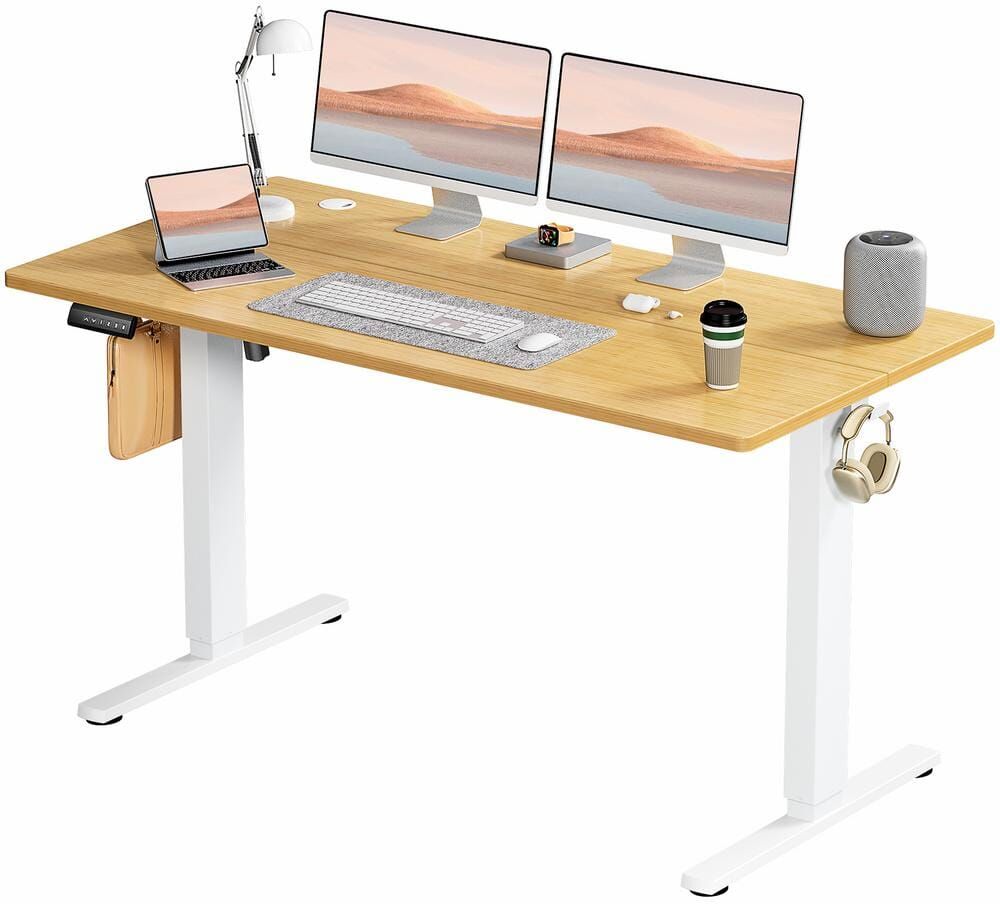 FIRNEWST 55 in. Rectangular Oak Electric Standing Computer Desk Height Adjustable Sit or Stand Up