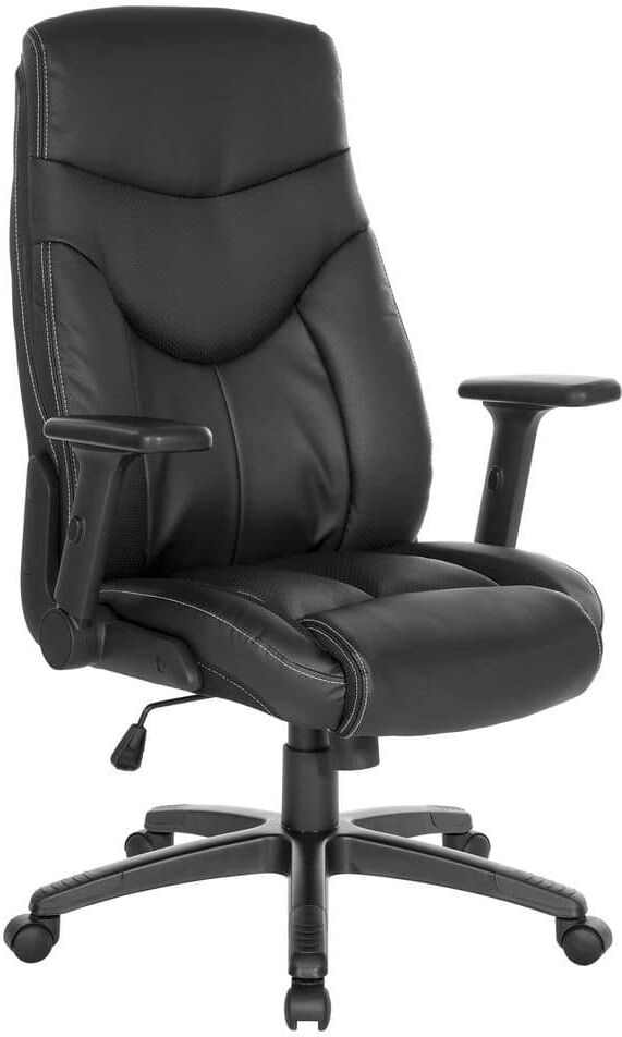 Office Star Products Work Smart Executive Black Bonded Leather High Back Office Chair with Adjustable Arms