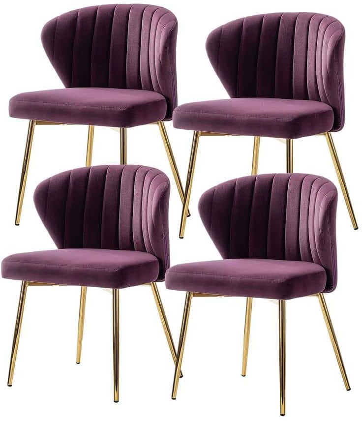 JAYDEN CREATION Olinto Modern Purple Velvet Channel Tufted Side Chair with Metal Legs (Set of 4)