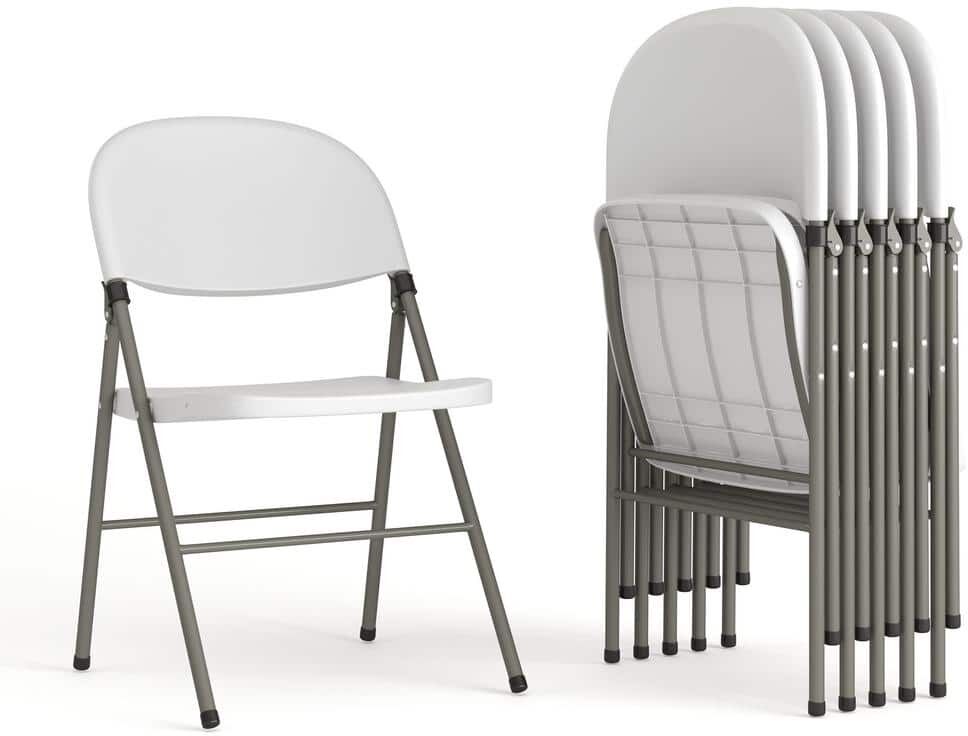 Flash Furniture Hercules Series White Plastic Seat with Metal Frame Folding Chair (Set of 6)