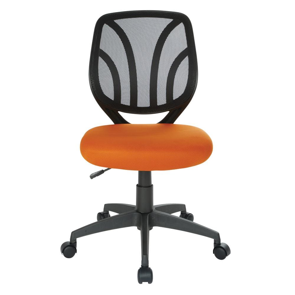 Office Star Products Orange Mesh Screen Back Armless Task Chair with Dual Wheel Carpet Casters