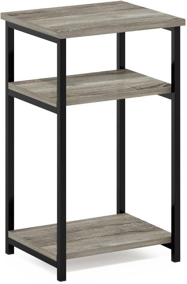 Furinno Just 13.4 in. French Oak Rectangle Wood End Table with Industrial Metal Frame