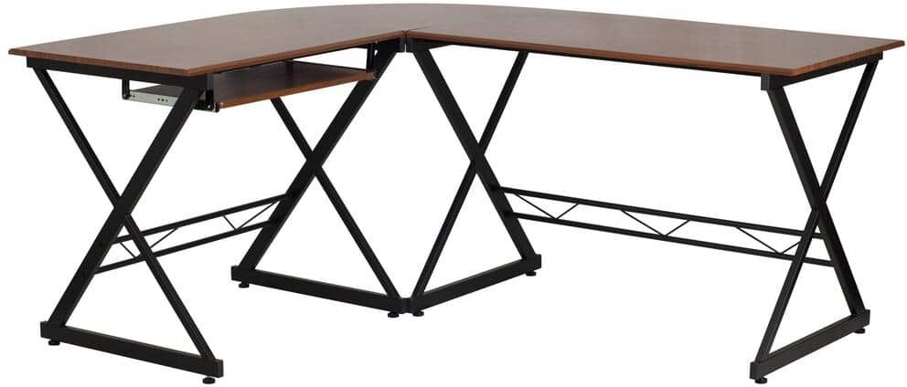 Carnegy Avenue 87 in. L-Shaped Brown Computer Desks with Keyboard Tray