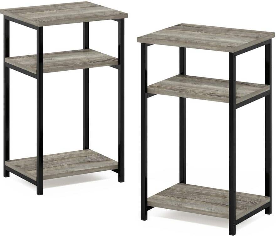 Furinno Just 13.4 in. French Oak Rectangle Wood End Table with Industrial Metal Frame (Set of 2)