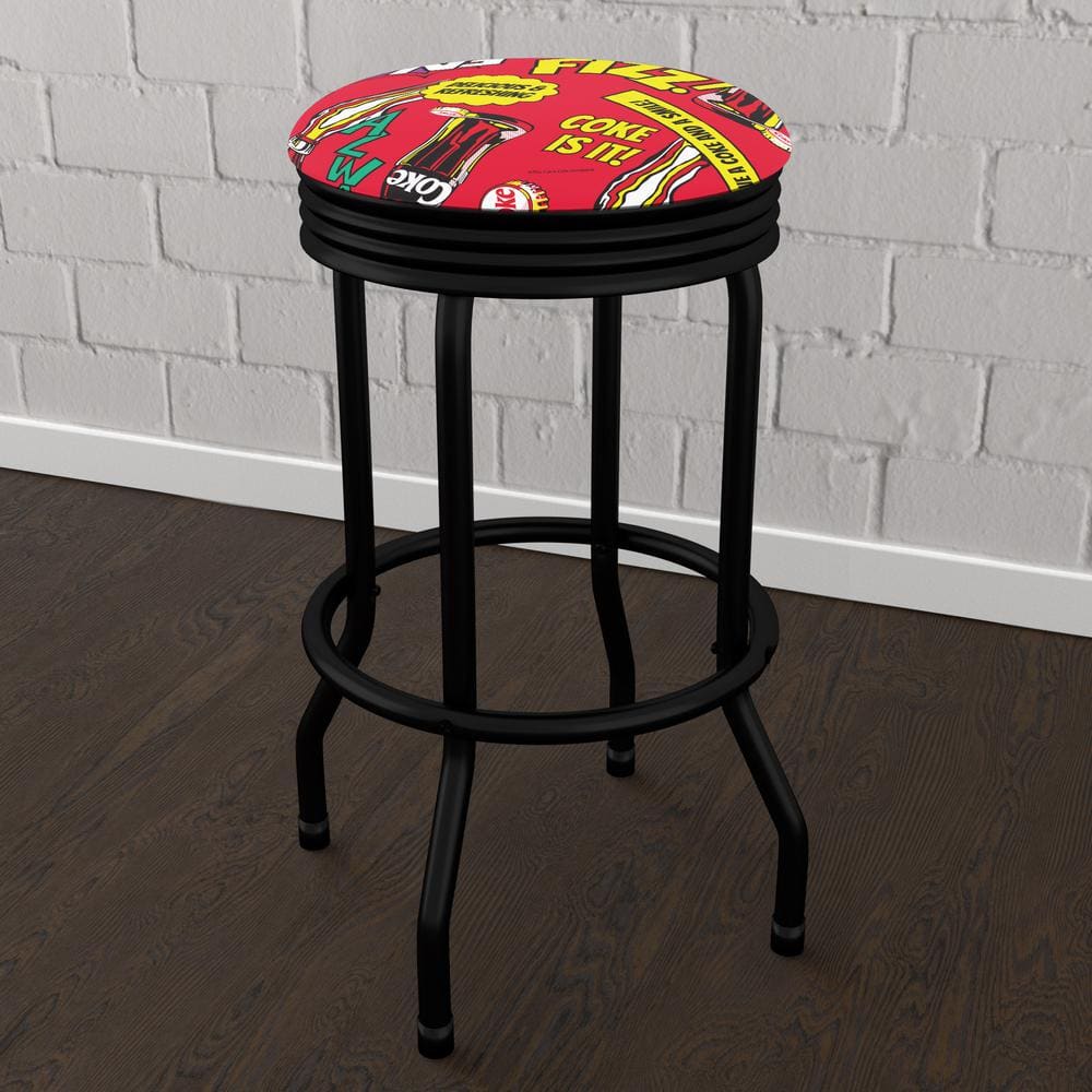 Coca-Cola Pop Art 29 in. Red Backless Metal Bar Stool with Vinyl Seat