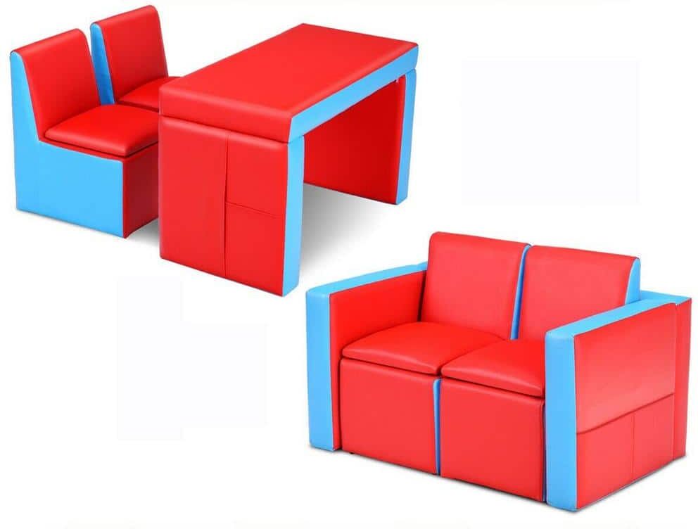 Boyel Living Kids Sofa Red Multi-Functional Table Chair Set