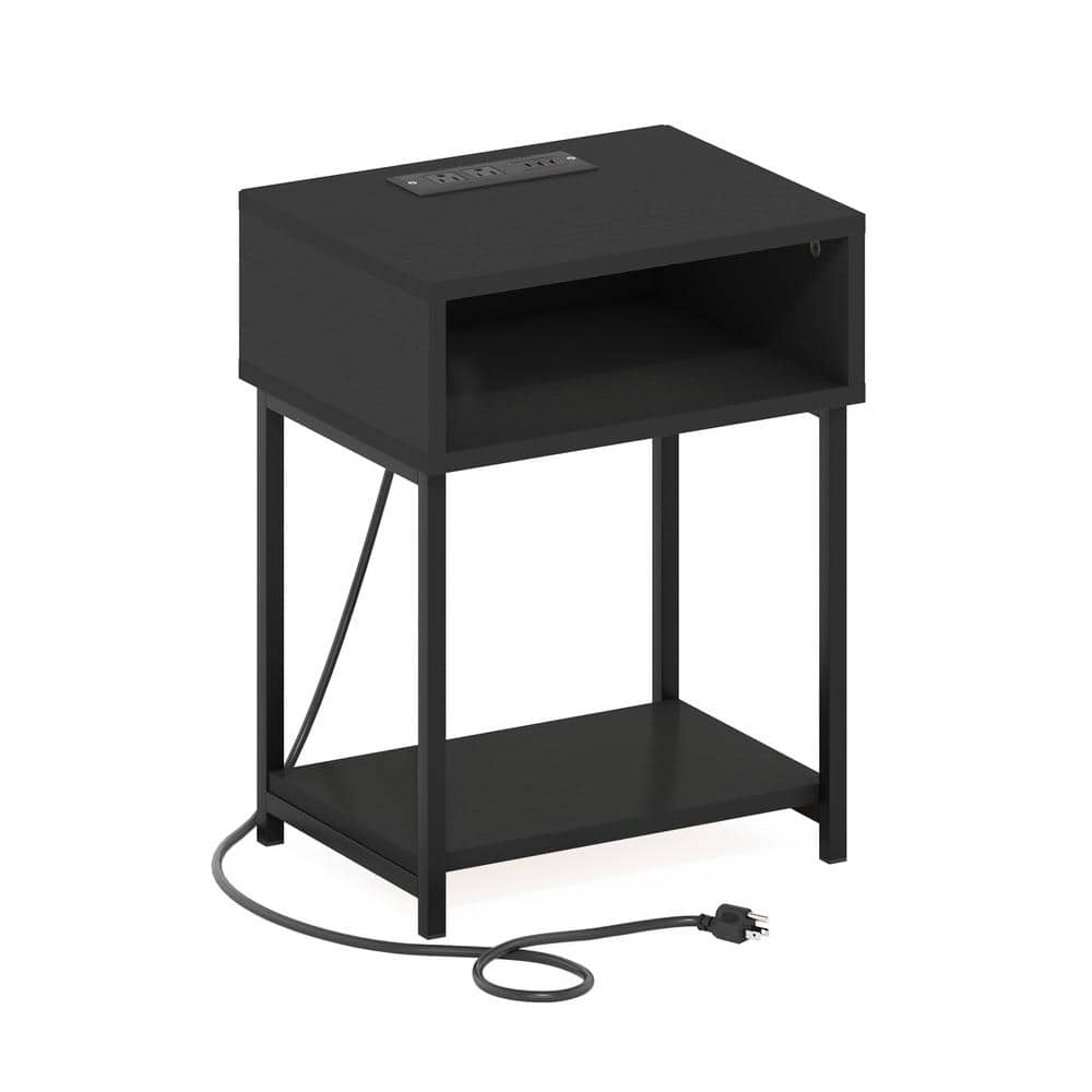 Furinno Moretti 15.2 in. Americano Rectangle Wood End Table with USB and Type-C Charging Port