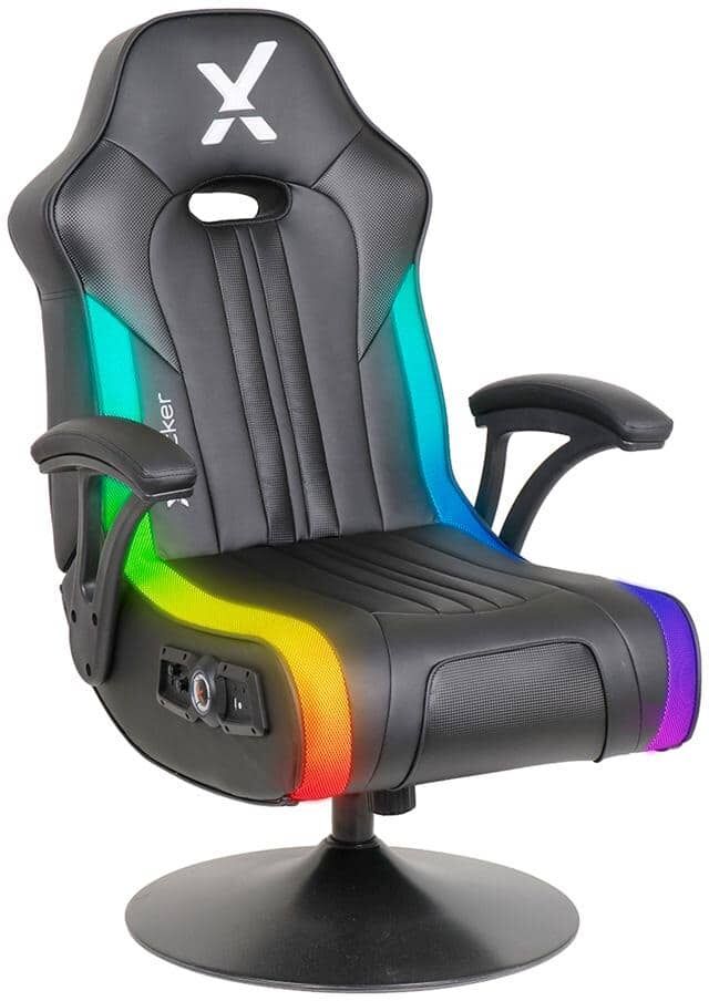 X Rocker Torque RGB Faux Leather Ergonomic Swivel Audio Pedestal Gaming Chair in Black with Arms