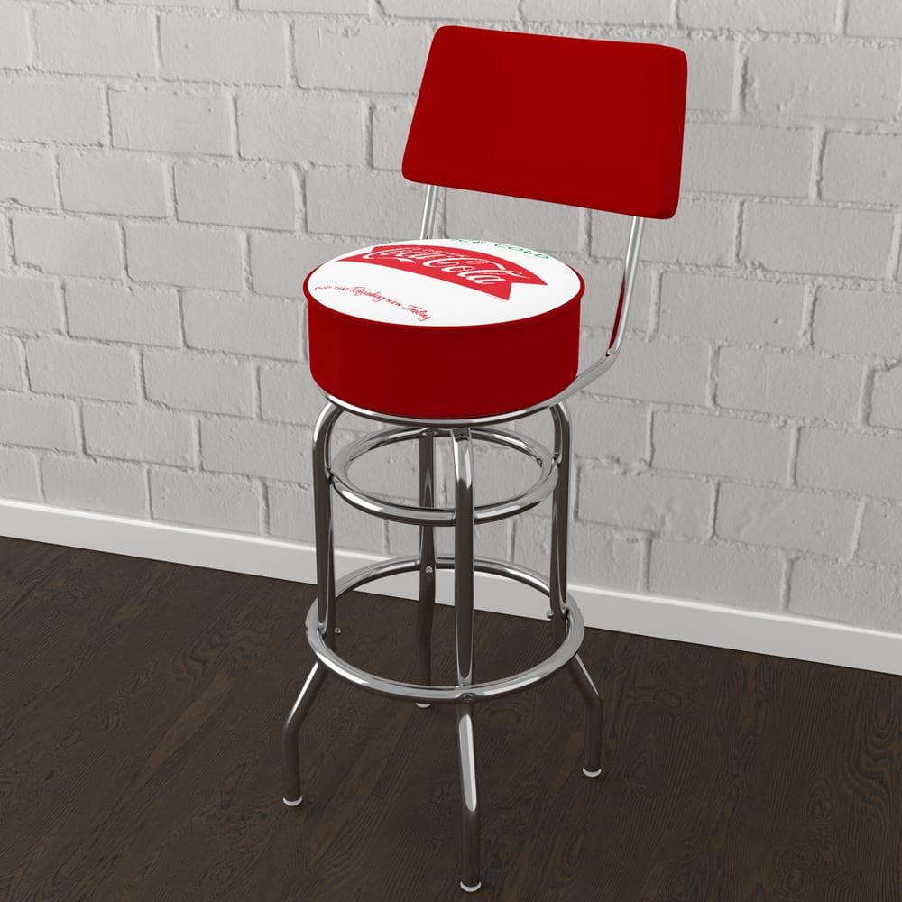 Coca-Cola Ice Cold Design 31 in. Red Low Back Metal Bar Stool with Vinyl Seat