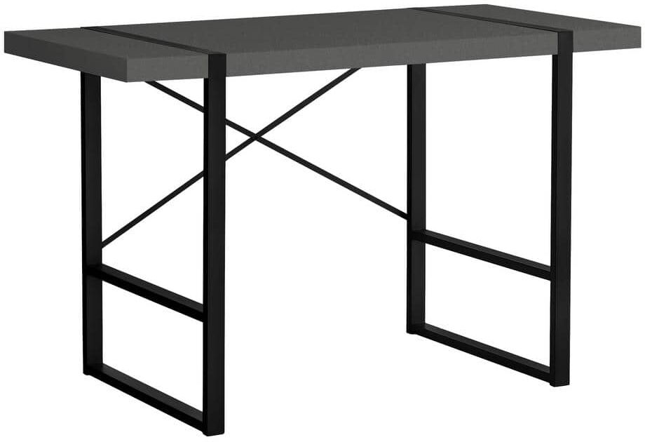 COMPUTER DESK - THICK-PANEL DESKTOP / INSET METAL LEGS - 48"L - MODERN GREY / BLACK