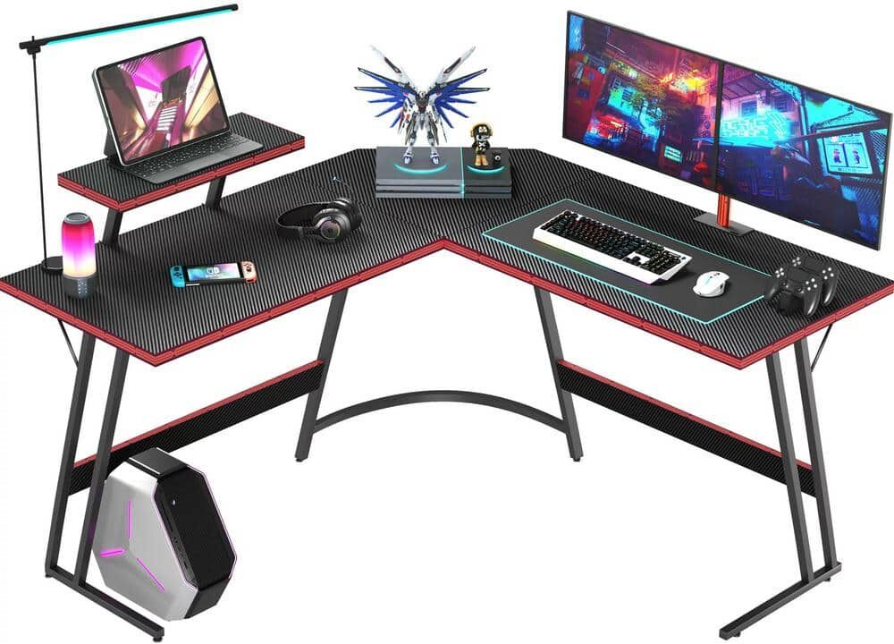 LACOO L Shaped Gaming Desk 51 in. Computer Corner Desk PC Gaming Table with Large Monitor Riser Stand(Black)