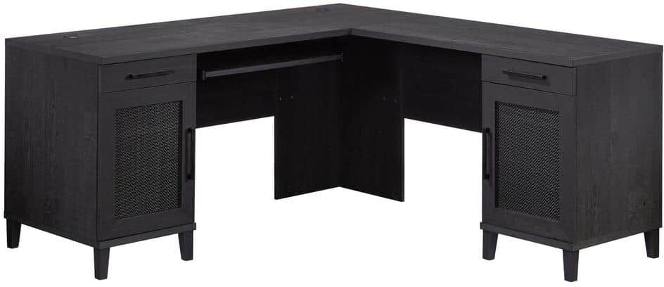 SAUDER Tiffin Line 65.984 in. L-Shape Raven Oak Computer Desk with File Storage and Keyboard Shelf