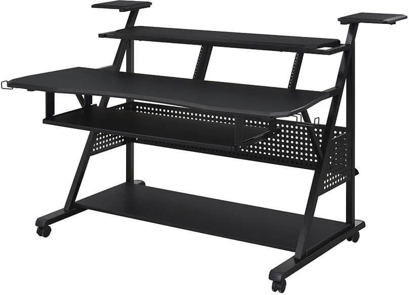 Acme Furniture Willow 38 in. Rectangular Black Finish Metal Computer Desk with Keyboard Tray, Shelves and Casters