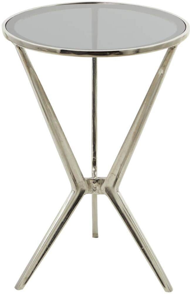 Litton Lane 16 in. Silver Hourglass Shaped Stand Large Round Glass End Accent Table with Clear Glass Top