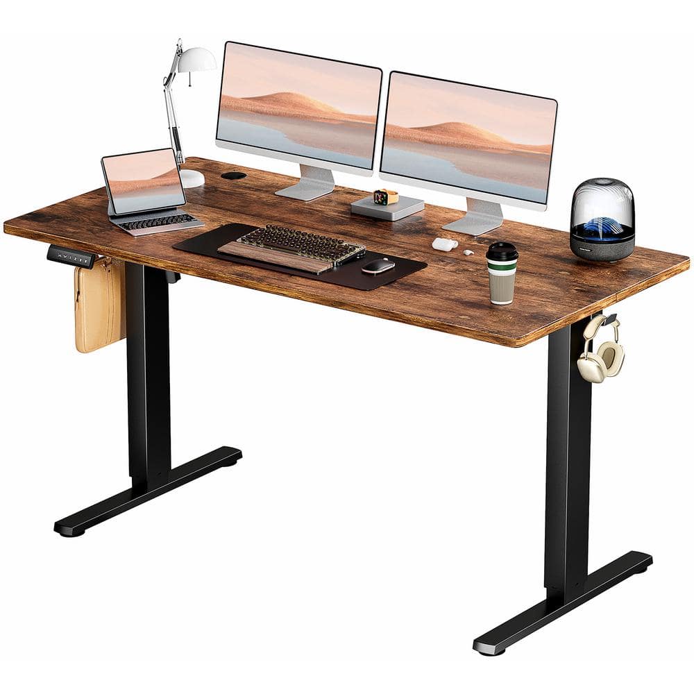 FIRNEWST 55 in. Rectangular Rust Electric Standing Computer Desk Height Adjustable Sit or Stand Up