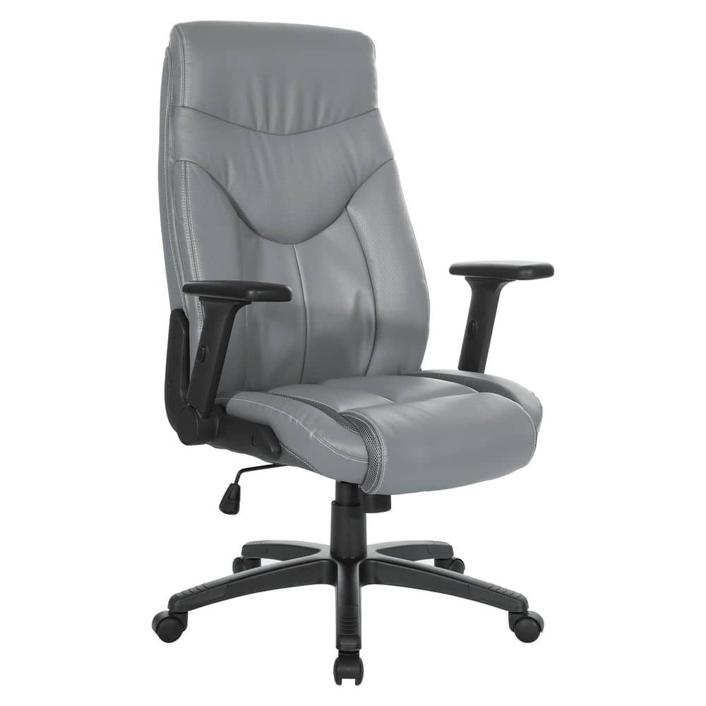 Office Star Products Work Smart Executive Bonded Leather High Back Office Chair with adjustable Arms In Grey
