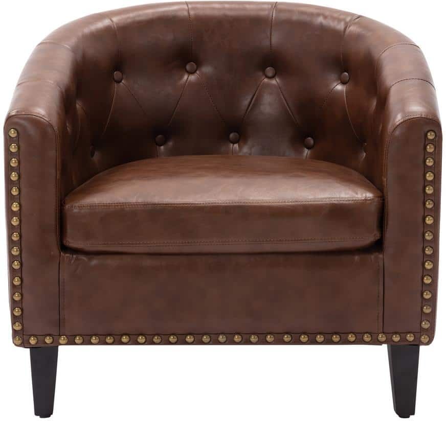 Spaco Brown PU Leather Tufted Barrel Chair for Living Room (Set of 1)