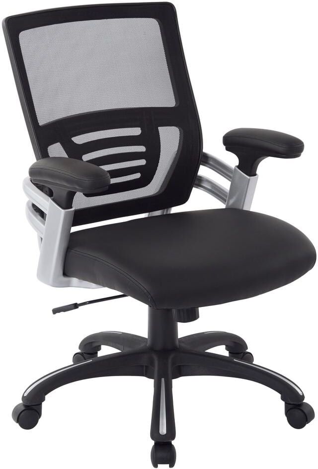 Office Star Products Black Faux Leather Managers Chair with Adjustable Mesh Padded Arms