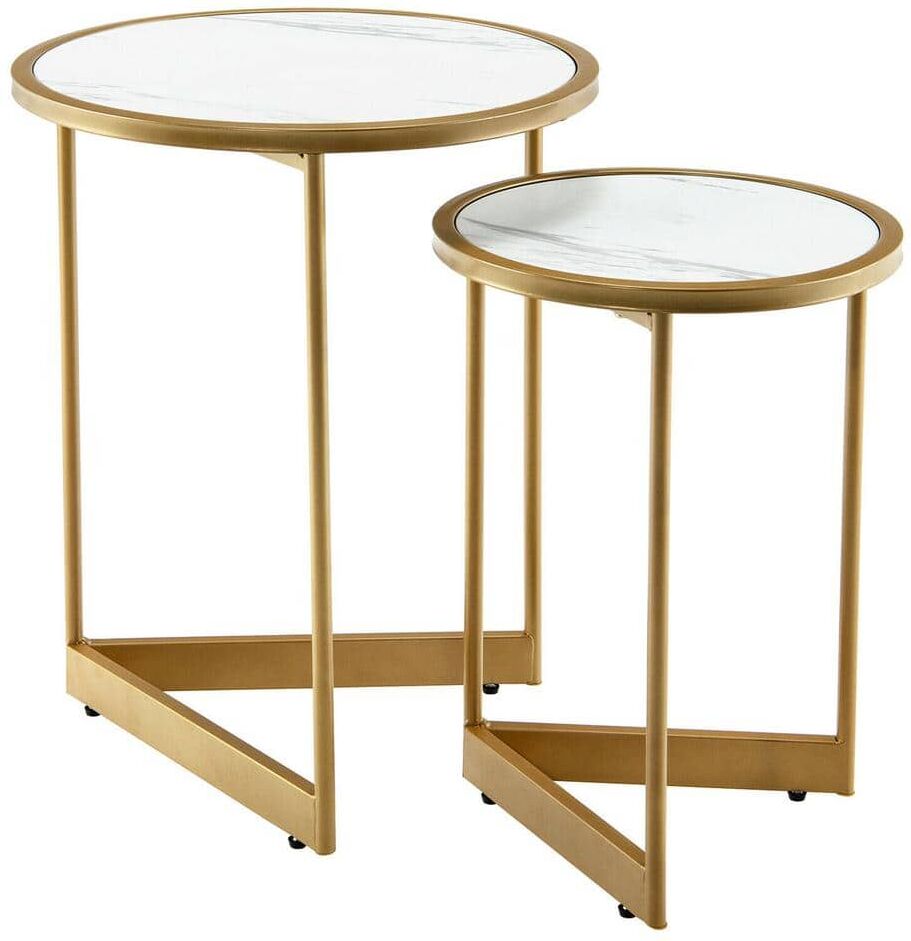 Gymax Round Nesting Table (Set of 2) Modern Side End Table Space-saving V-Shaped Base