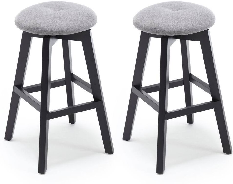 Hochwertiges 26 in. Grey Linen Fabric Black Finish Wood Swivel Bar Stool (Set of 2)