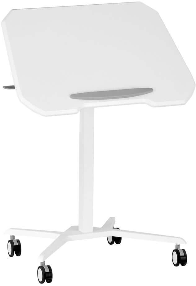 27.5 in. White Mobile Laptop Computer Desk with Height Adjustable and Tiltable Tabletop