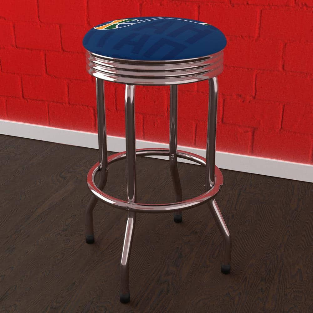 Utah Jazz City 29 in. Blue Backless Metal Bar Stool with Vinyl Seat