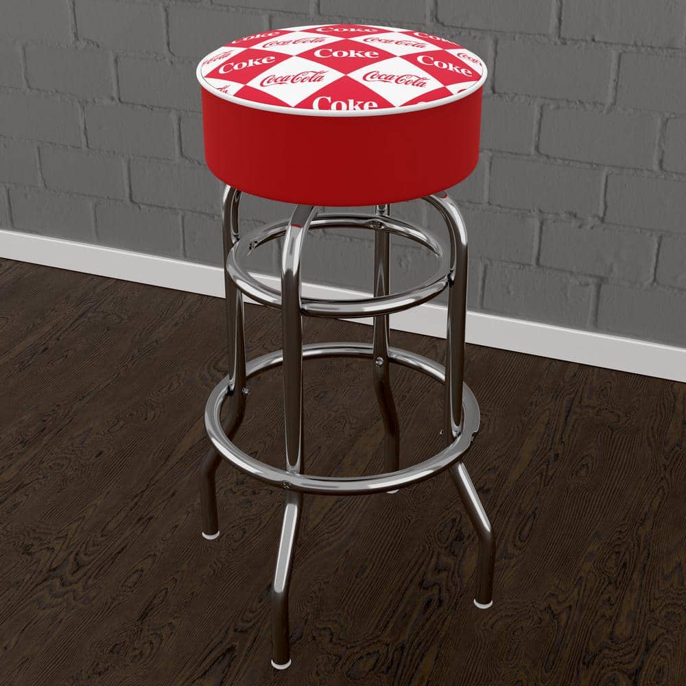Coca-Cola Checker 31 in. Red Backless Metal Bar Stool with Vinyl Seat