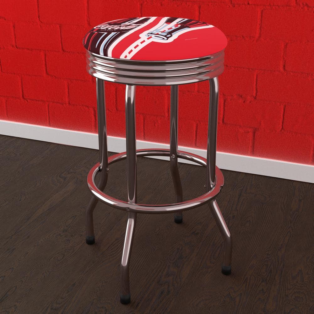 Coca-Cola Twin Bottles with Straw Bottle Art 29 in. Red Backless Metal Bar Stool with Vinyl Seat