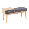 Lumisource Telephone Natural Wood and Grey Fabric Bench with Pull-Out Drawer (20 in. x 39.5 in. x 15 in. )
