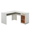 SAUDER Vista Key 59 in. L-Shaped Pearl Oak with Blaze Acacia Engineered Wood 2-Drawer Desk