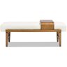 Taylor Billie Ivory White Boucle Modern Telephone Dining Bench with Sliding Shelf 52 in.