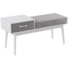 Lumisource Telephone White Wood and Grey Fabric Bench with Pull-Out Drawer (20 in. x 39.5 in. x 15 in. )